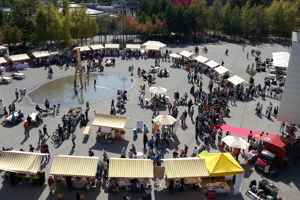 Verkaufsstände auf dem Platz der Wiener Symphoniker vor dem Festspielhaus Bregenz